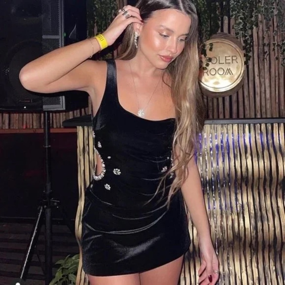 Zara black velvet embellished cutout mini dress
